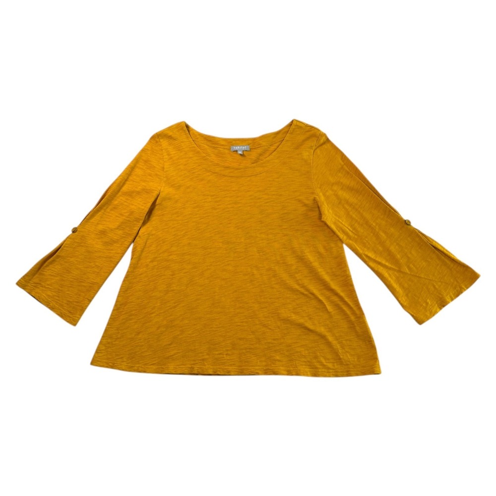 Habitat Womens Cotton Slub Knit Top Sz M Mustard Yellow Boho Lagenlook Casual - Picture 3 of 8